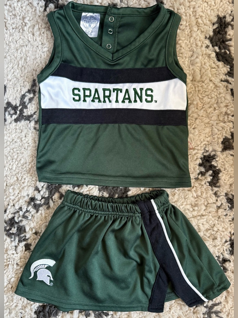 Kids Green Spartans Cheer Set - Tank Top and Skirt size 18 months